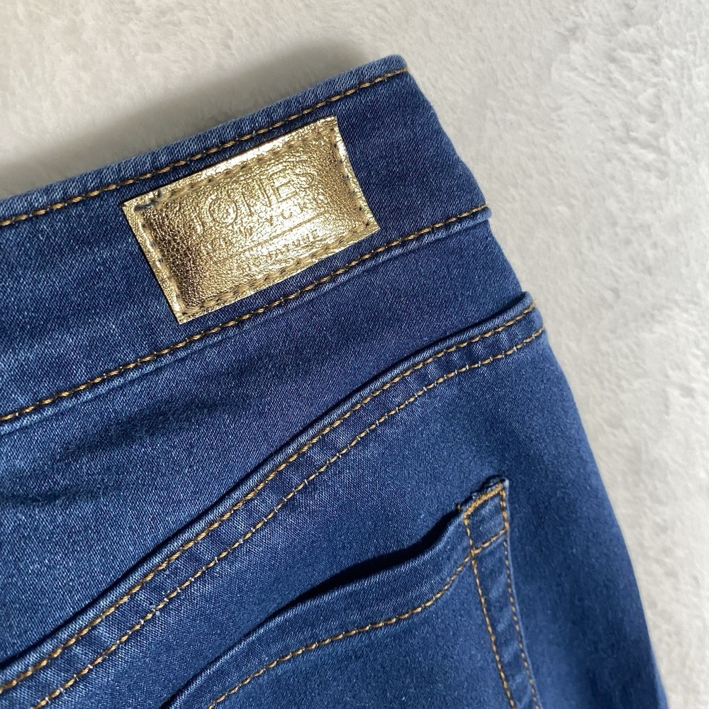 Wide Leg Trouser Jeans High Rise Dark Wash Stretch Denim Patch Pockets Sz 8 Boho - Picture 13 of 15